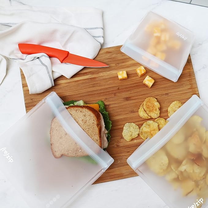 (re) zip 10-Pack Reusable Sandwich Lunch Bags | BPA-Free, Food Grade, Leakproof, Freezer Safe, Dishwasher Safe, Travel Friendly | 3.5 Cup / 28-Ounce | Clear