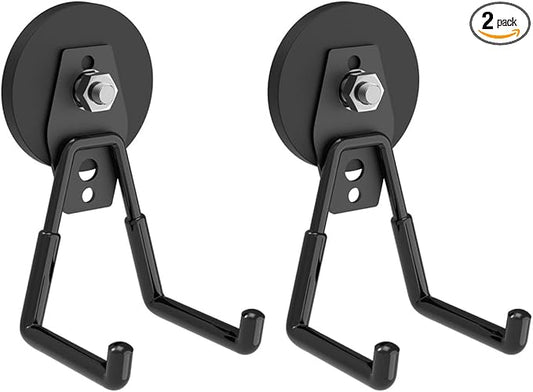 Heavy Duty Magnetic Hooks with 2.60" D Super Strong Round Magnetic Base- 2Pack, Strong Large Magnet Hook, Magnetic Storage Hooks for Power Drill,Garden Tools,Hose,Pegboard,Garage,Workshop
