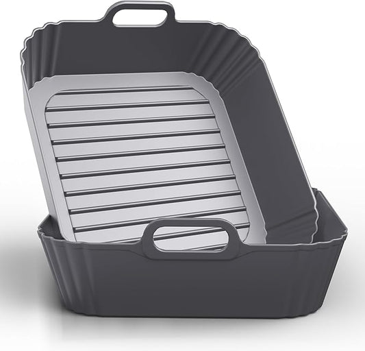 9-Inch Square Silicone Liners for Large Air Fryer 2Pack, Silicone Pot Baking Accessories for Chefman 6 to 8.5QT, Reusable Air Fryer Tray Insert for Oven Microwave Accessories