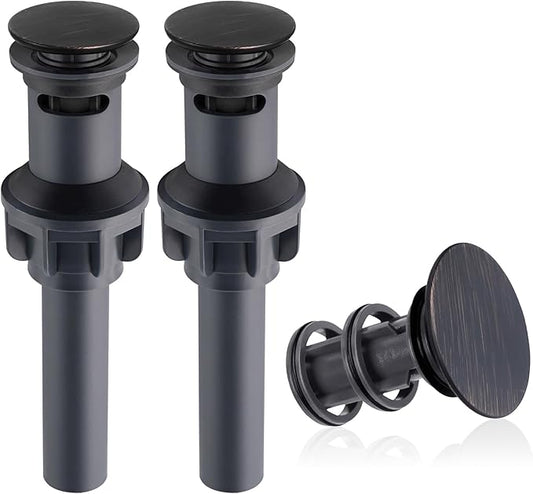 Hibbent 2 Pack Universal Bathroom Sink Drain Stopper, Pop Up Drain Strainer with Overflow, Push and Seal Sink Plug with Basket for Lavatory Vanity Vessel, Anti-Clogging Strainer, Oil Rubbed Bronze