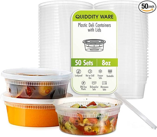 (8oz-Deli Containers with Leakproof Lids-50 Pack BPA-Free Plastic Microwaveable Clear Food Storage Container Premium Heavy-Duty Quality, Freezer & Dishwasher Safe