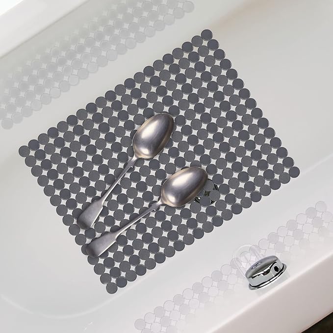 Qulable 2Pack Kitchen Sink Mat for Stainless Steel/Ceramic Sinks, PVC Eco-friendly Protectors for Bottom of Kitchen Sink, Adjustable, Fast Draining, Dots Design, 11.8x15.7 (Solid Gray)