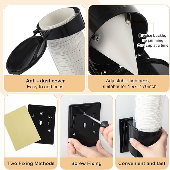 Roshtia 600 Pcs 4 oz Paper Cone Cups Thicken Disposable with 1 Cups Dispenser Pull Type Wall Mount Cup Holder Paper for Restaurants, Home, and Office, and Shaved Ice, Cold (Black)