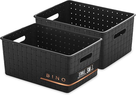 BINO | Plastic Storage Baskets Small - Black | THE STABLE COLLECTION | Multi-Use Storage | Rectangular Cabinet Organizer | Baskets For Organizing with Handles | Home Office Organization and Storage