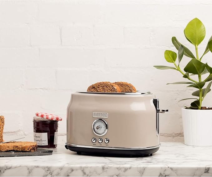 Haden Dorset 2 Slice Wide Slot Stainless Steel Toaster with Adjustable Browning Control & Non-Slip Feet, Putty & Chrome