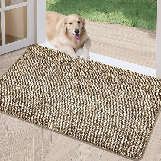 REFETONE Indoor Doormat, Front Door Mat 20"x32" Absorbent Rubber Backing Non Slip Back Door Mats, Washable Low-Profile Inside Floor Mat Door Rugs for Entryway, Resist Dirt Mud Mat for Dogs, Coffee